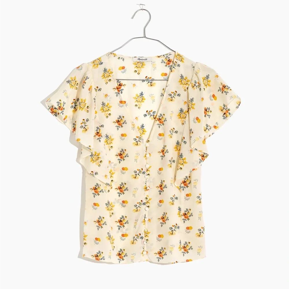 Madewell Countryside Blooms Silk Carmelina Flutter-Sleeve Top - Picture 2 of 10